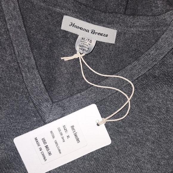 Havana Breeze Gray V-Neck Men's Sweater Men's Size XL NEW - Picture 3 of 10